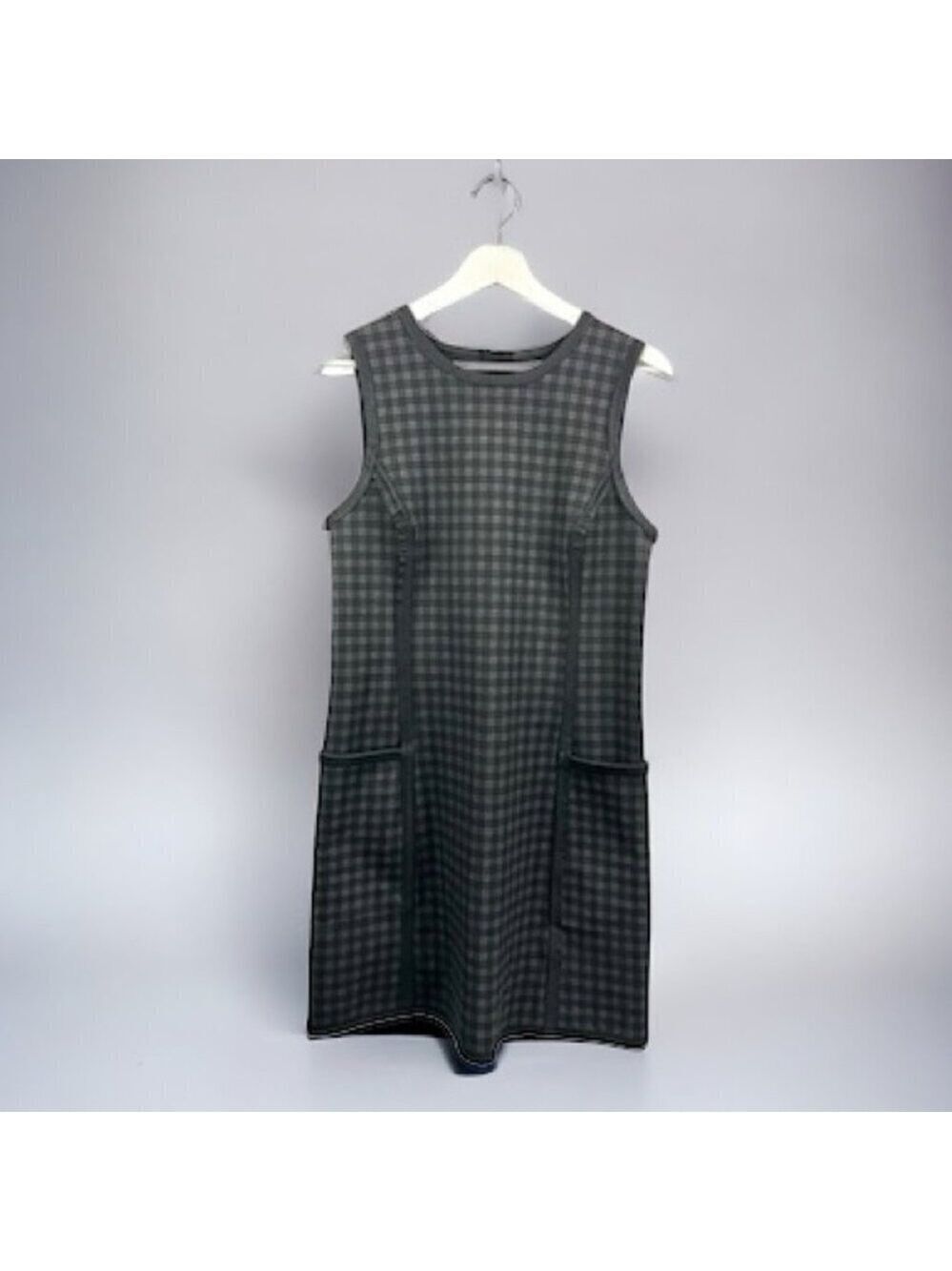 ** Max Studio Grey and Black Check Plaid Pocket Front Sheath Dress Size S